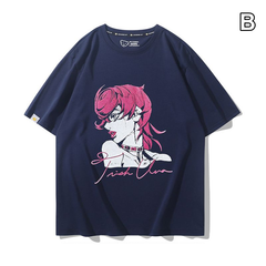 スタンド使い イラスト トップス レトロコミック風 ポートレート＆コラージュプリントデザイン ユニセックス 半袖 Ｔシャツ