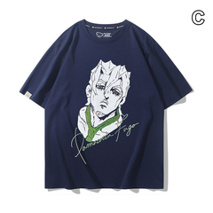 スタンド使い イラスト トップス レトロコミック風 ポートレート＆コラージュプリントデザイン ユニセックス 半袖 Ｔシャツ