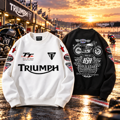 【薄手・裏起毛から選べる】バイカースタイル トップス バイクレタリング＆車体グラフィック ユニセックス 長袖 スウェット