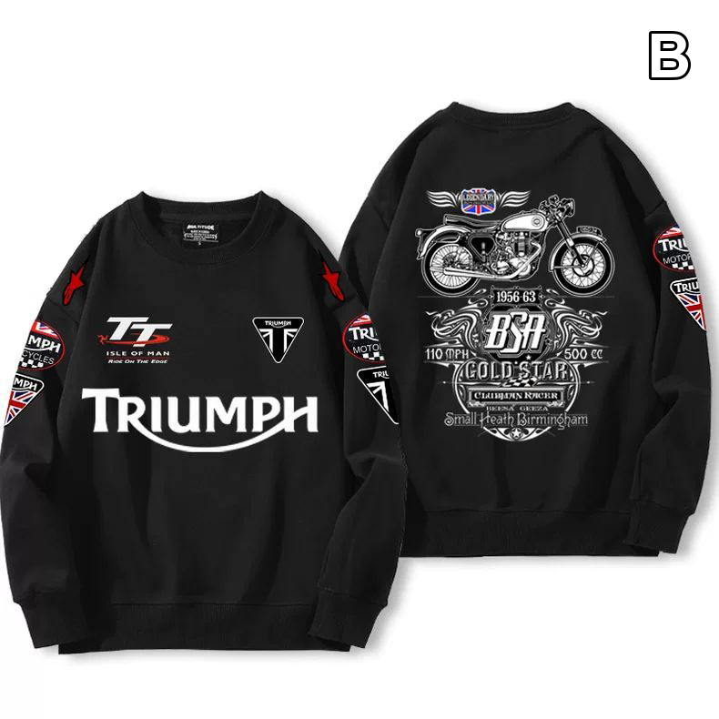 【薄手・裏起毛から選べる】バイカースタイル トップス バイクレタリング＆車体グラフィック ユニセックス 長袖 スウェット
