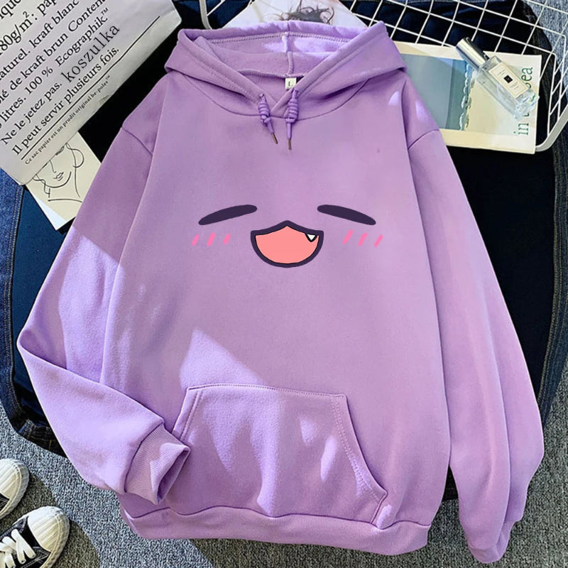 【薄手・裏起毛から選べる】キャラクター アニメ風 トップス 表情モチーフ ユニセックス 長袖 パーカー