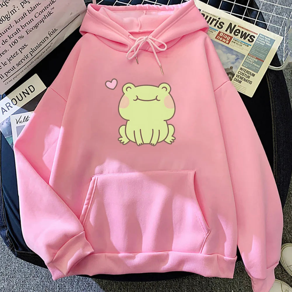 【薄手・裏起毛から選べる】キャラクター アニメ風 トップス カエルハート ユニセックス 長袖 パーカー