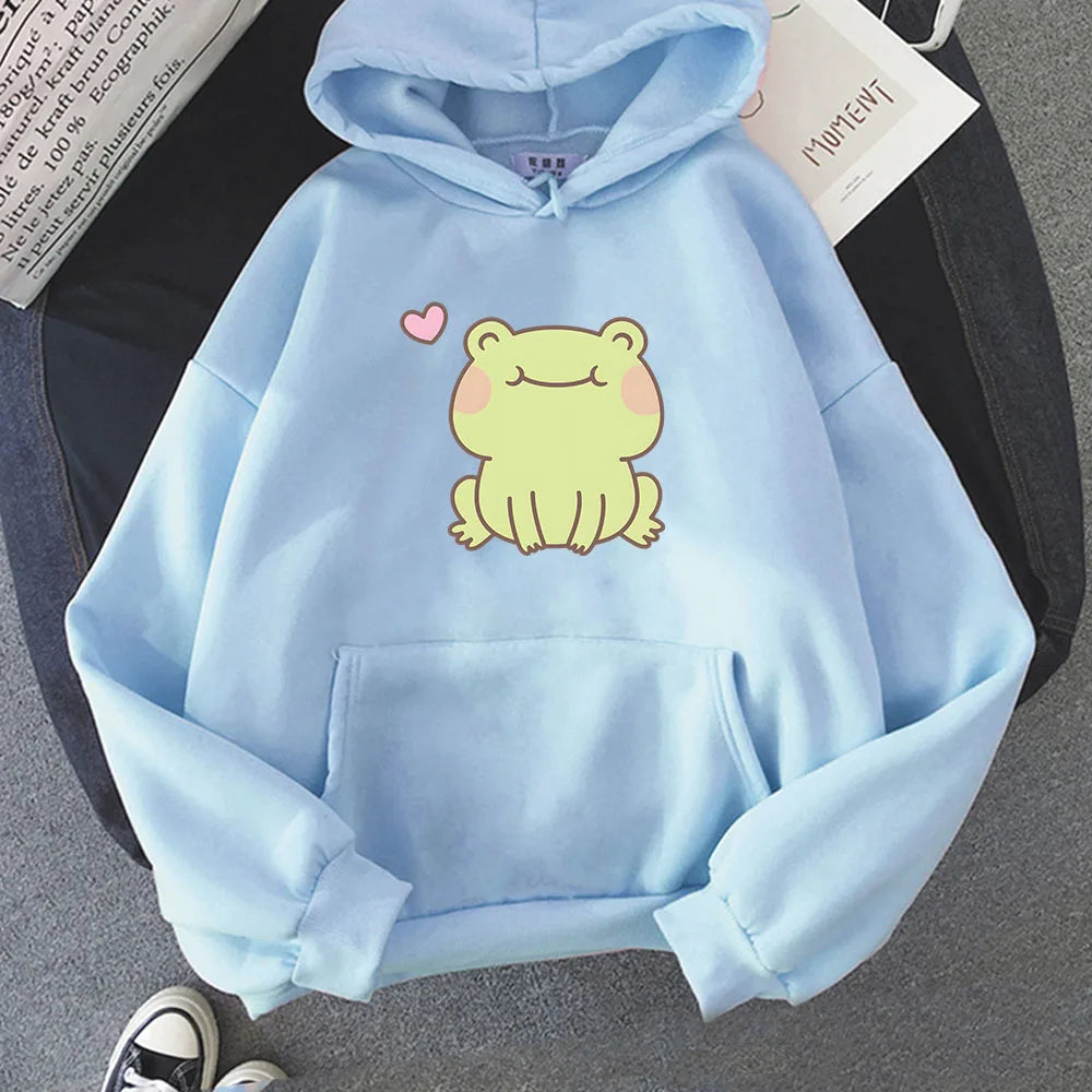 【薄手・裏起毛から選べる】キャラクター アニメ風 トップス カエルハート ユニセックス 長袖 パーカー