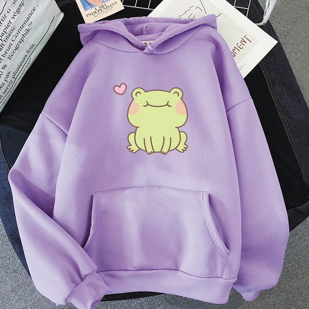 【薄手・裏起毛から選べる】キャラクター アニメ風 トップス カエルハート ユニセックス 長袖 パーカー
