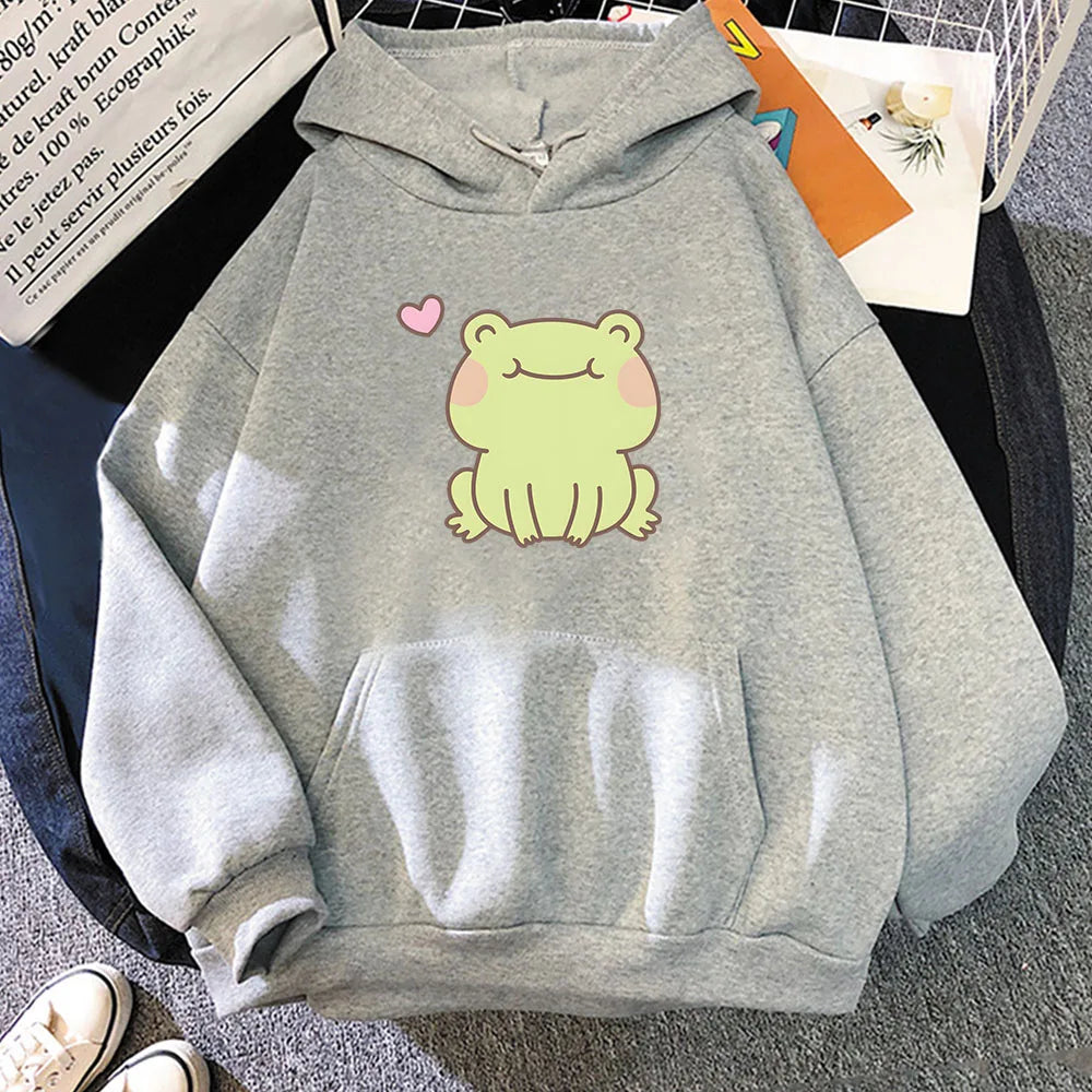 【薄手・裏起毛から選べる】キャラクター アニメ風 トップス カエルハート ユニセックス 長袖 パーカー