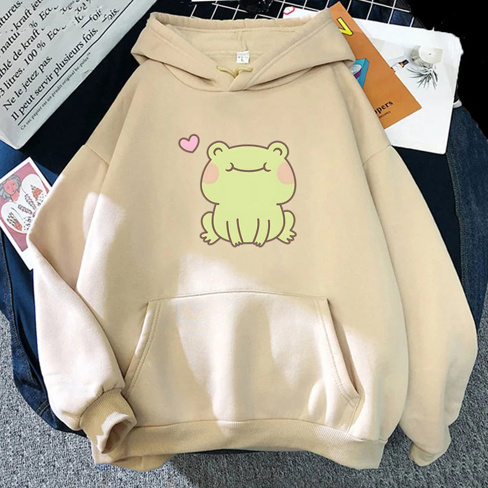 【薄手・裏起毛から選べる】キャラクター アニメ風 トップス カエルハート ユニセックス 長袖 パーカー