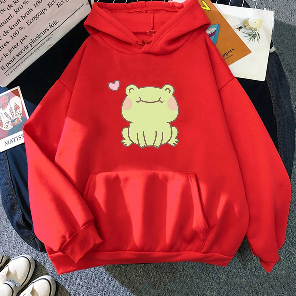【薄手・裏起毛から選べる】キャラクター アニメ風 トップス カエルハート ユニセックス 長袖 パーカー