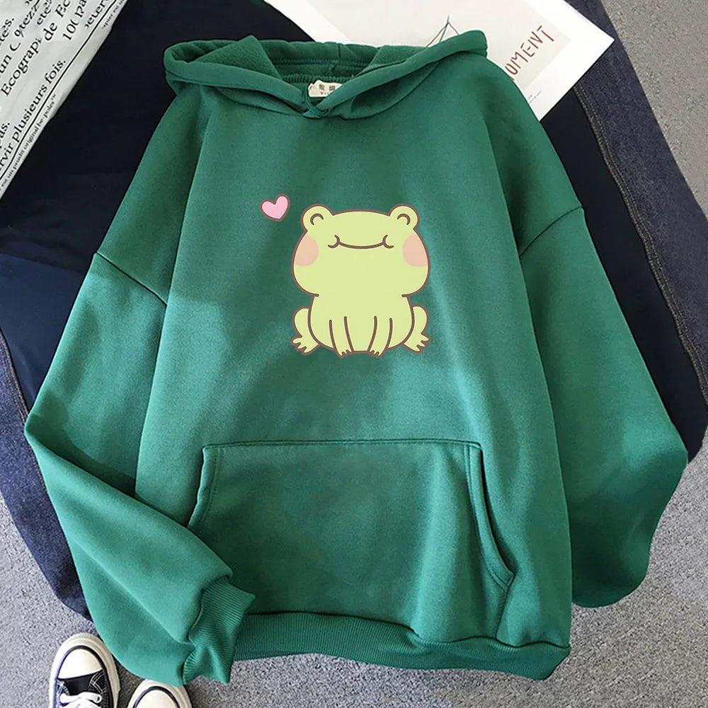 【薄手・裏起毛から選べる】キャラクター アニメ風 トップス カエルハート ユニセックス 長袖 パーカー