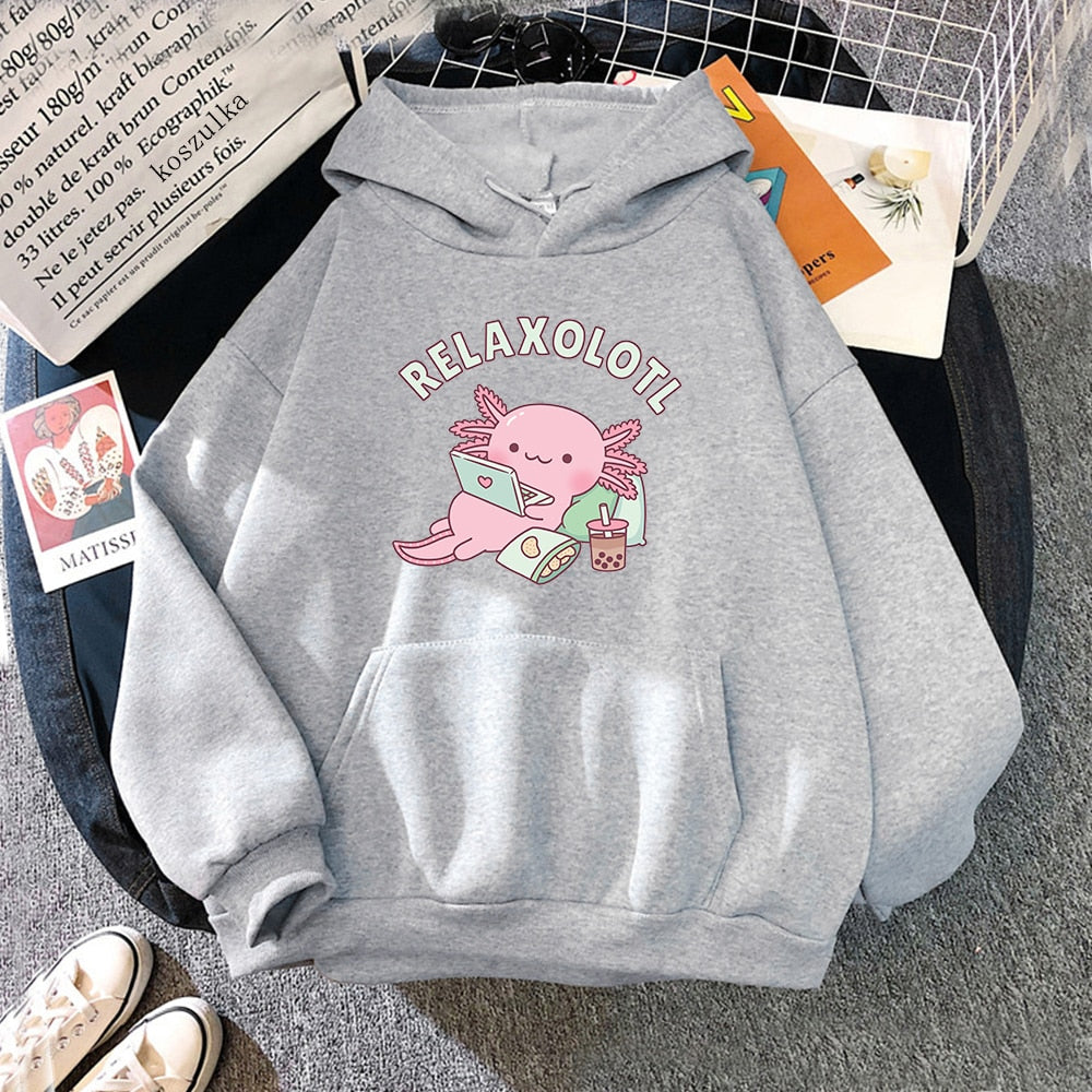 【薄手・裏起毛から選べる】キャラクター アニメ風 トップス ウーパールーパー ユニセックス 長袖 パーカー