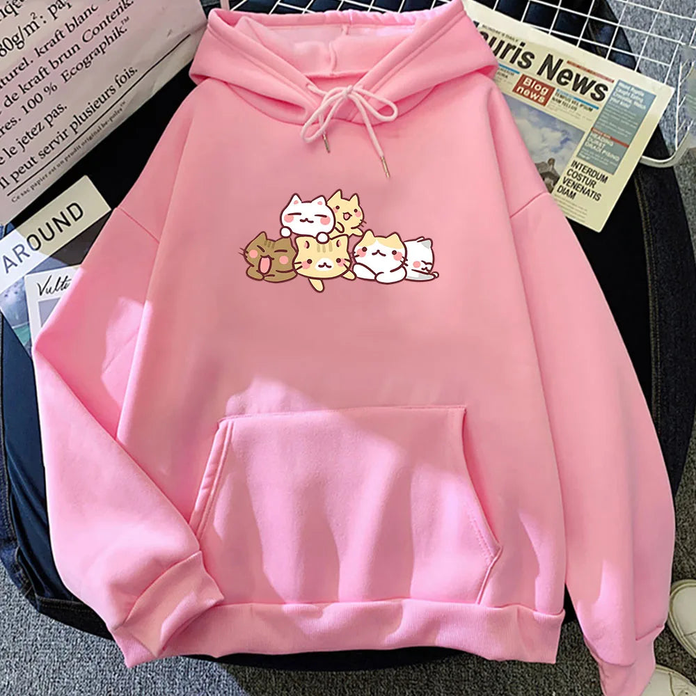 【薄手・裏起毛から選べる】キャラクター アニメ風 トップス 猫キャラクター ユニセックス 長袖 パーカー