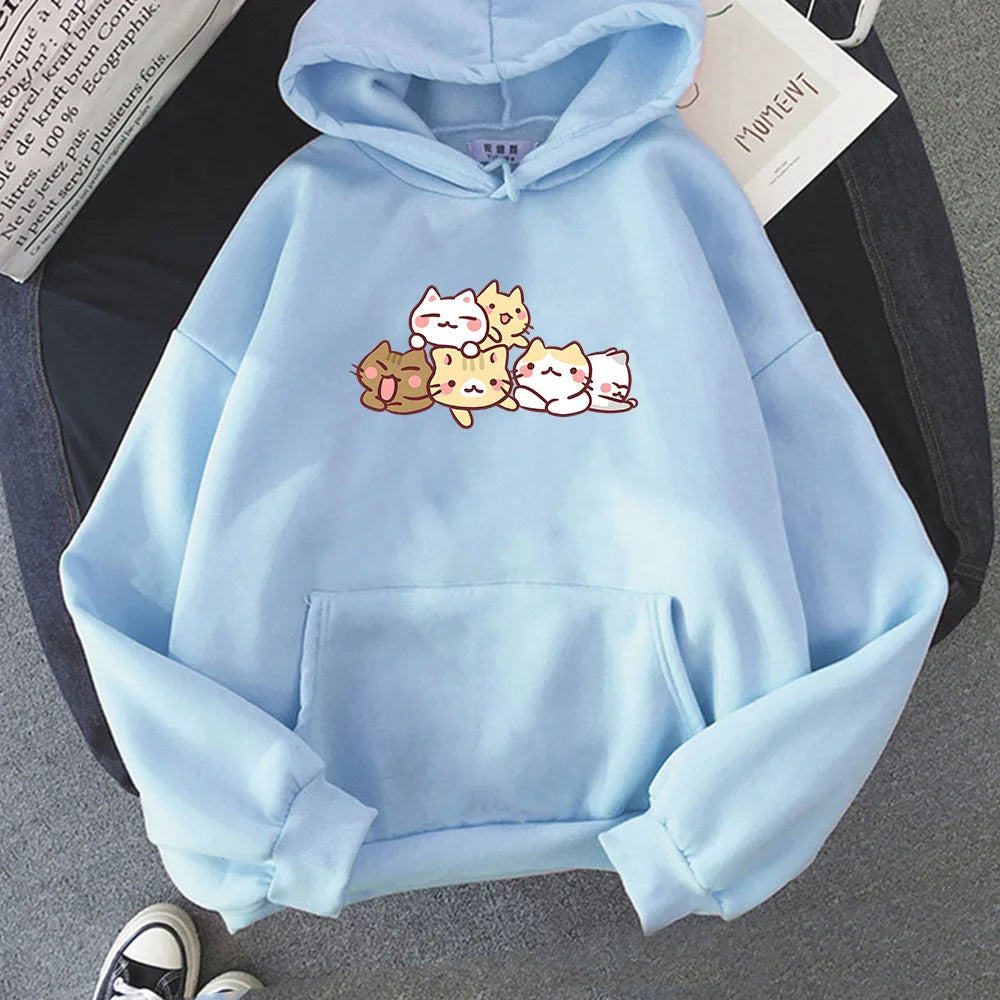 【薄手・裏起毛から選べる】キャラクター アニメ風 トップス 猫キャラクター ユニセックス 長袖 パーカー