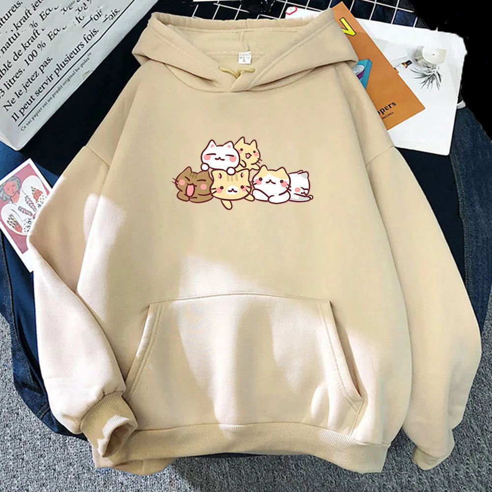 【薄手・裏起毛から選べる】キャラクター アニメ風 トップス 猫キャラクター ユニセックス 長袖 パーカー