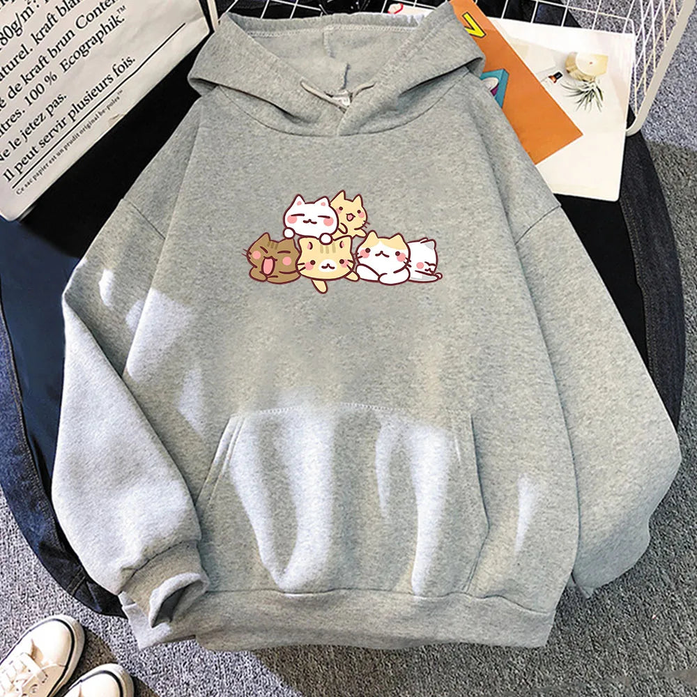 【薄手・裏起毛から選べる】キャラクター アニメ風 トップス 猫キャラクター ユニセックス 長袖 パーカー