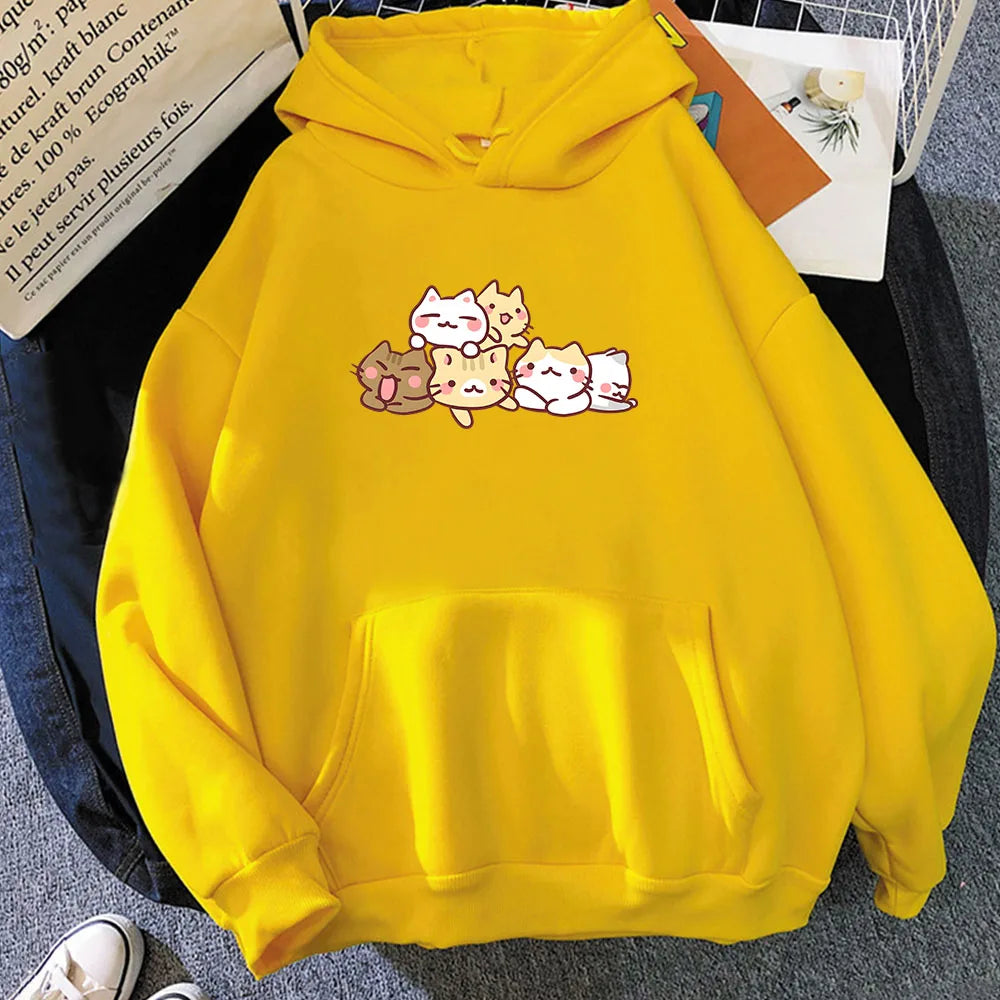 【薄手・裏起毛から選べる】キャラクター アニメ風 トップス 猫キャラクター ユニセックス 長袖 パーカー