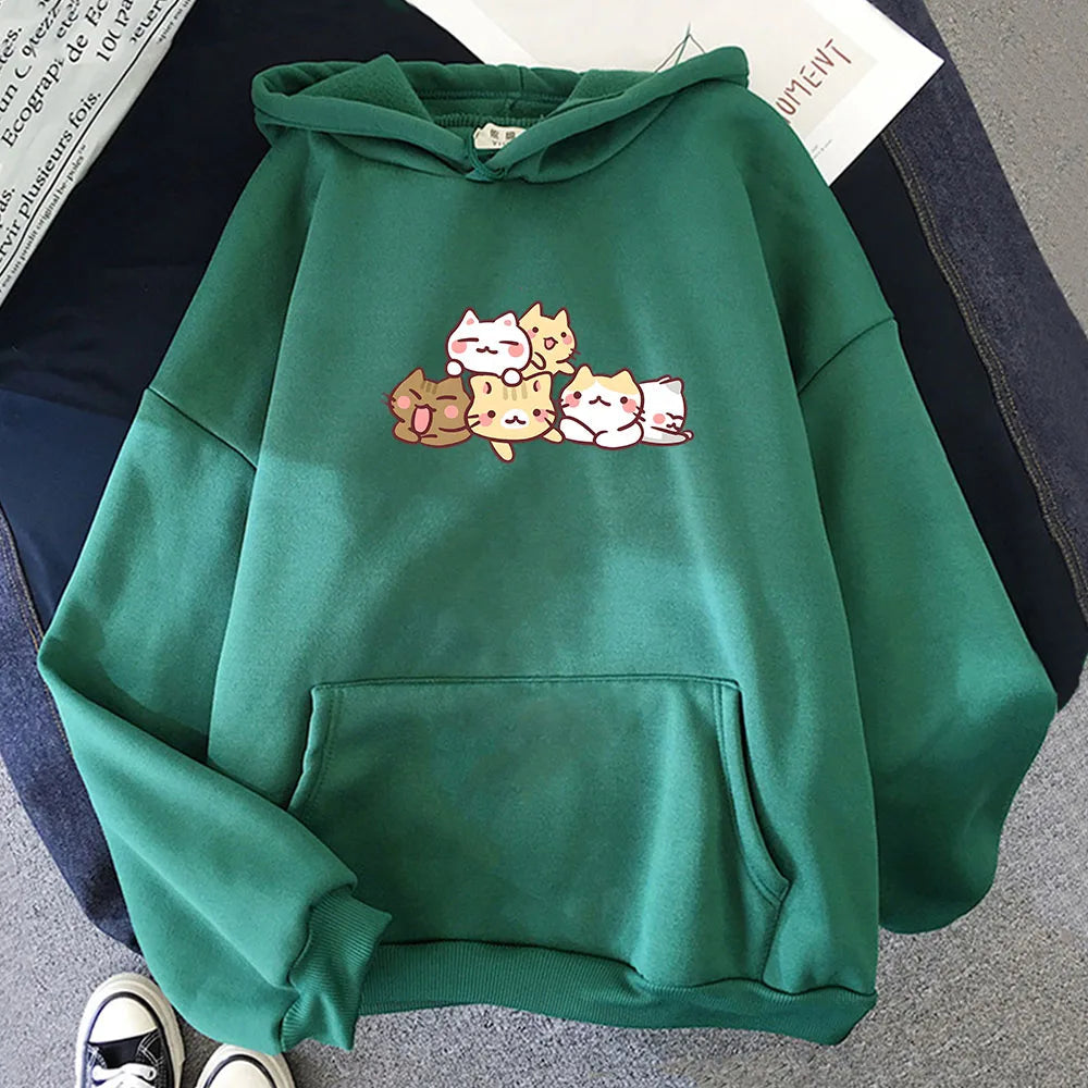【薄手・裏起毛から選べる】キャラクター アニメ風 トップス 猫キャラクター ユニセックス 長袖 パーカー