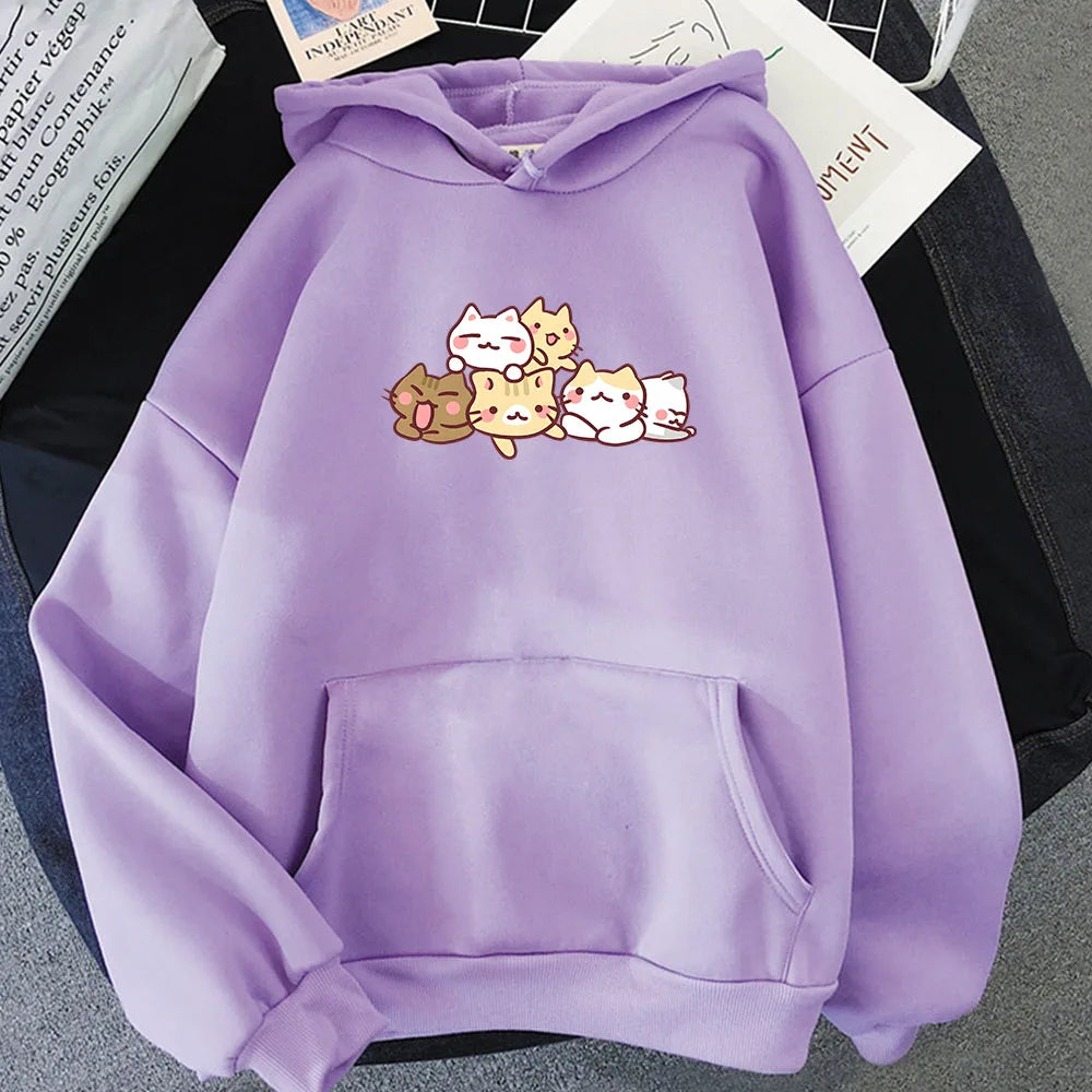 【薄手・裏起毛から選べる】キャラクター アニメ風 トップス 猫キャラクター ユニセックス 長袖 パーカー