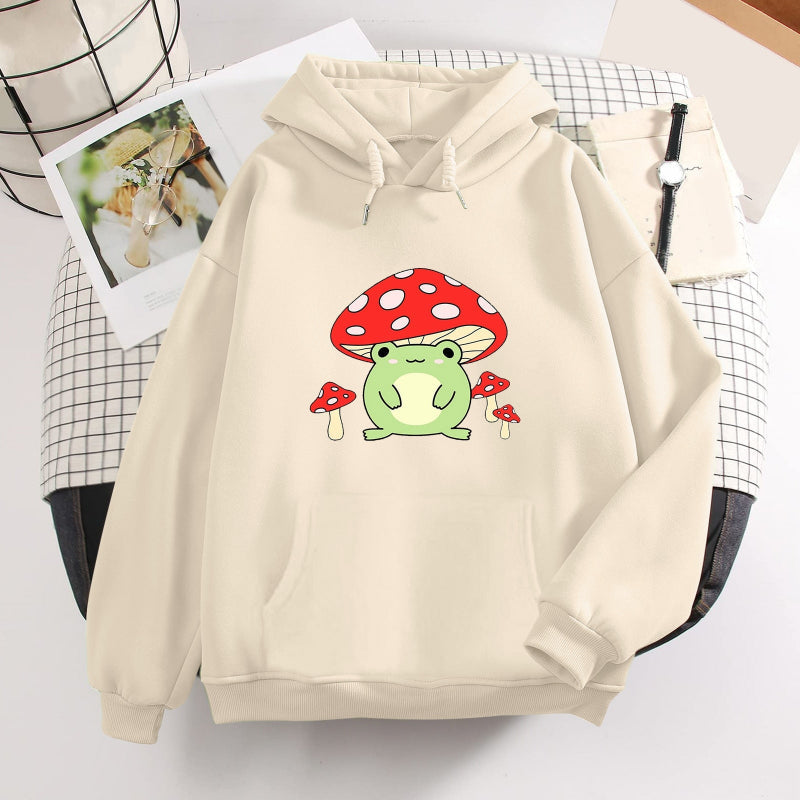【薄手・裏起毛から選べる】キャラクター アニメ風 トップス きのこカエル ユニセックス 長袖 パーカー