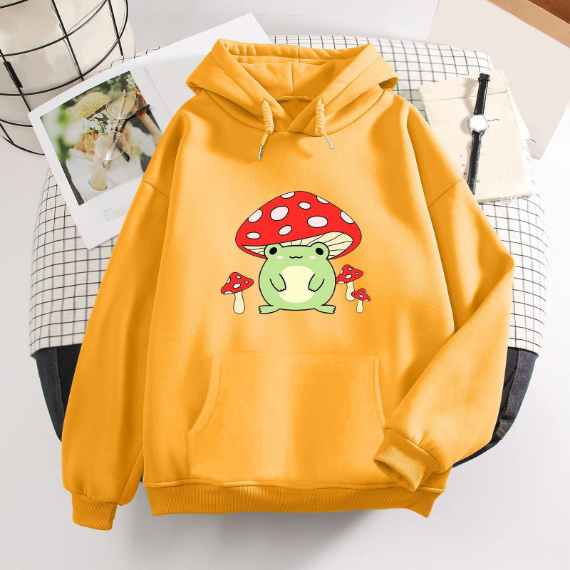 【薄手・裏起毛から選べる】キャラクター アニメ風 トップス きのこカエル ユニセックス 長袖 パーカー