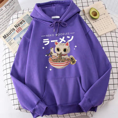 【薄手・裏起毛から選べる】キャラクター アニメ風 トップス ラーメン猫 ユニセックス 長袖 パーカー
