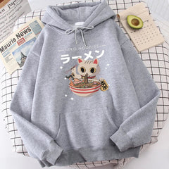 【薄手・裏起毛から選べる】キャラクター アニメ風 トップス ラーメン猫 ユニセックス 長袖 パーカー