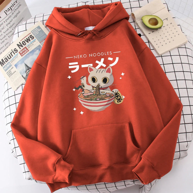 【薄手・裏起毛から選べる】キャラクター アニメ風 トップス ラーメン猫 ユニセックス 長袖 パーカー
