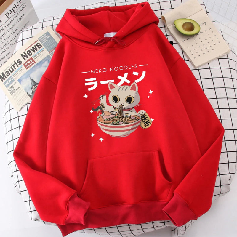 【薄手・裏起毛から選べる】キャラクター アニメ風 トップス ラーメン猫 ユニセックス 長袖 パーカー