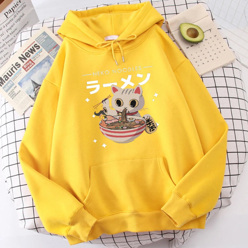 【薄手・裏起毛から選べる】キャラクター アニメ風 トップス ラーメン猫 ユニセックス 長袖 パーカー