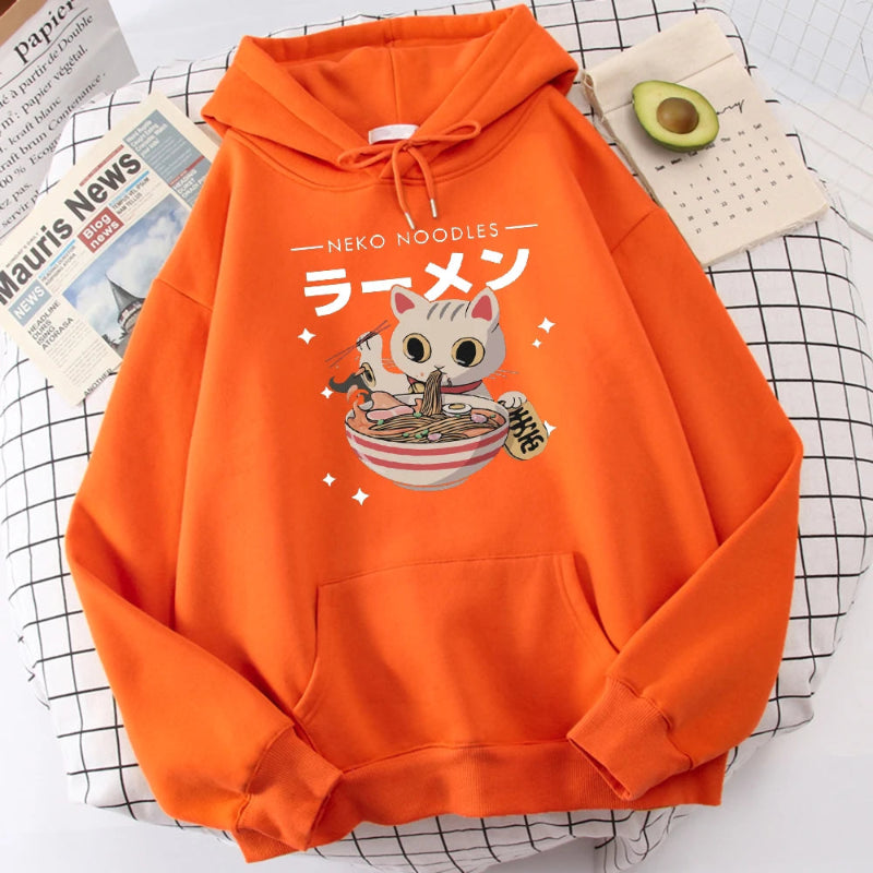 【薄手・裏起毛から選べる】キャラクター アニメ風 トップス ラーメン猫 ユニセックス 長袖 パーカー