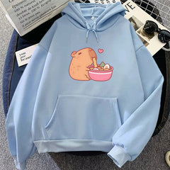 【薄手・裏起毛から選べる】キャラクター アニメ風 トップス ラーメンカピバラ ユニセックス 長袖 パーカー