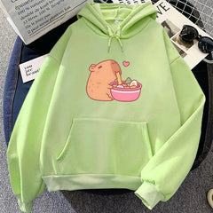 【薄手・裏起毛から選べる】キャラクター アニメ風 トップス ラーメンカピバラ ユニセックス 長袖 パーカー