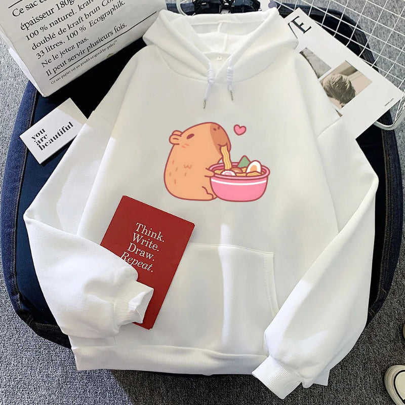 【薄手・裏起毛から選べる】キャラクター アニメ風 トップス ラーメンカピバラ ユニセックス 長袖 パーカー