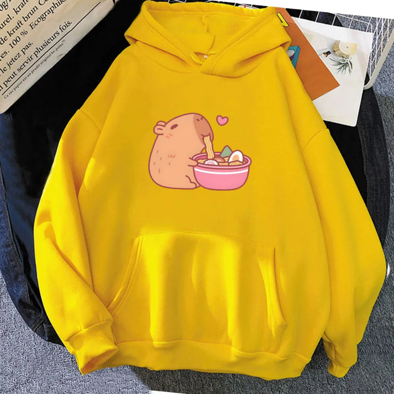 【薄手・裏起毛から選べる】キャラクター アニメ風 トップス ラーメンカピバラ ユニセックス 長袖 パーカー