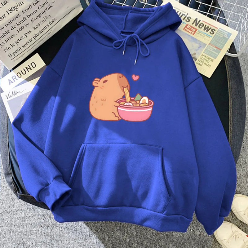 【薄手・裏起毛から選べる】キャラクター アニメ風 トップス ラーメンカピバラ ユニセックス 長袖 パーカー