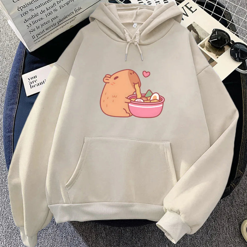 【薄手・裏起毛から選べる】キャラクター アニメ風 トップス ラーメンカピバラ ユニセックス 長袖 パーカー