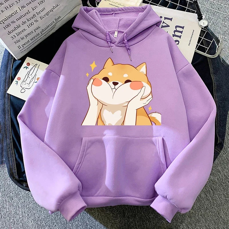 【薄手・裏起毛から選べる】キャラクター アニメ風 トップス 柴犬グラフィック ユニセックス 長袖 パーカー
