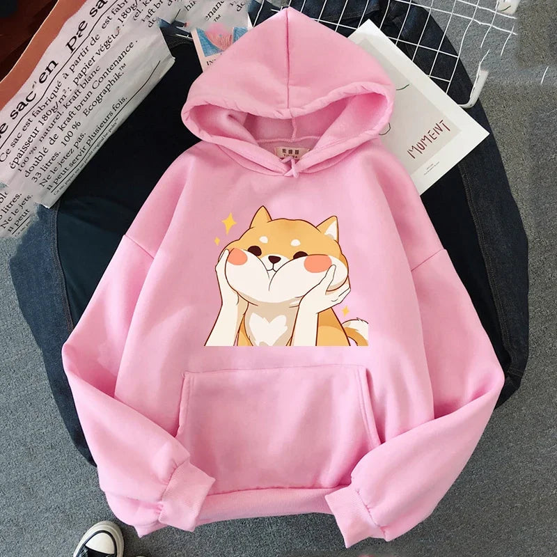 【薄手・裏起毛から選べる】キャラクター アニメ風 トップス 柴犬グラフィック ユニセックス 長袖 パーカー