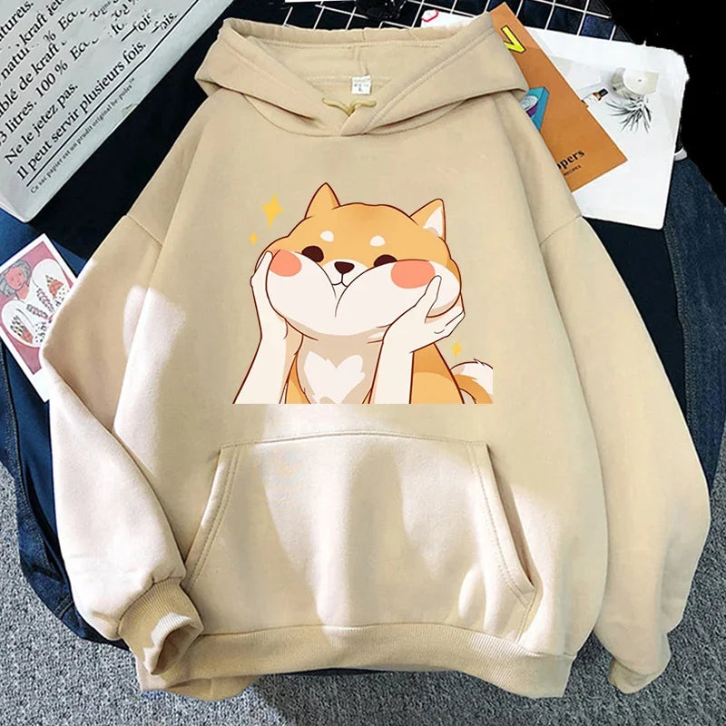 【薄手・裏起毛から選べる】キャラクター アニメ風 トップス 柴犬グラフィック ユニセックス 長袖 パーカー