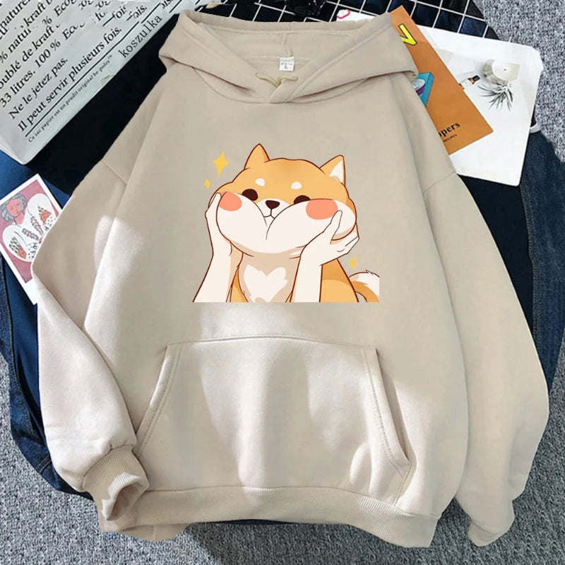 【薄手・裏起毛から選べる】キャラクター アニメ風 トップス 柴犬グラフィック ユニセックス 長袖 パーカー