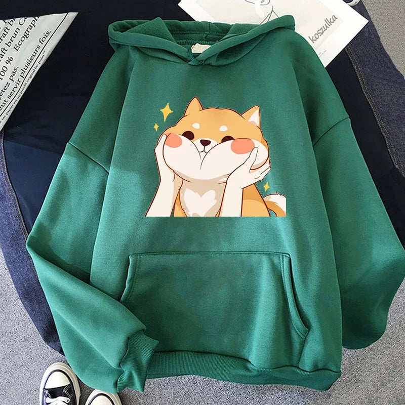 【薄手・裏起毛から選べる】キャラクター アニメ風 トップス 柴犬グラフィック ユニセックス 長袖 パーカー