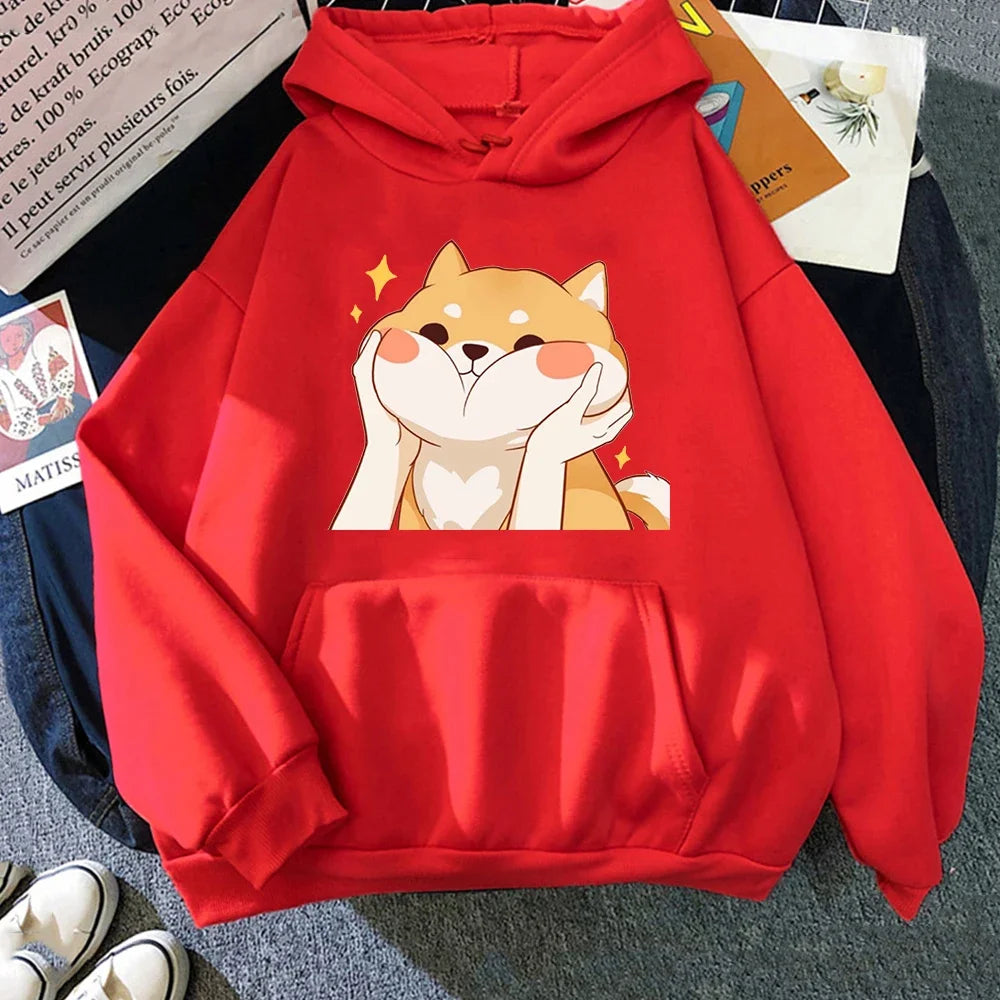 【薄手・裏起毛から選べる】キャラクター アニメ風 トップス 柴犬グラフィック ユニセックス 長袖 パーカー