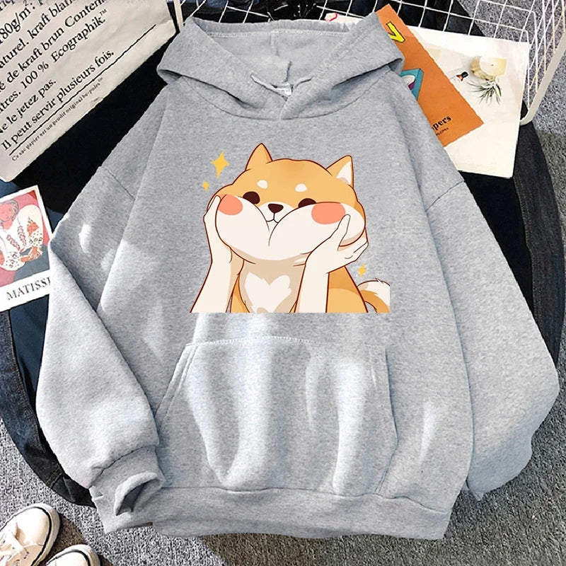 【薄手・裏起毛から選べる】キャラクター アニメ風 トップス 柴犬グラフィック ユニセックス 長袖 パーカー