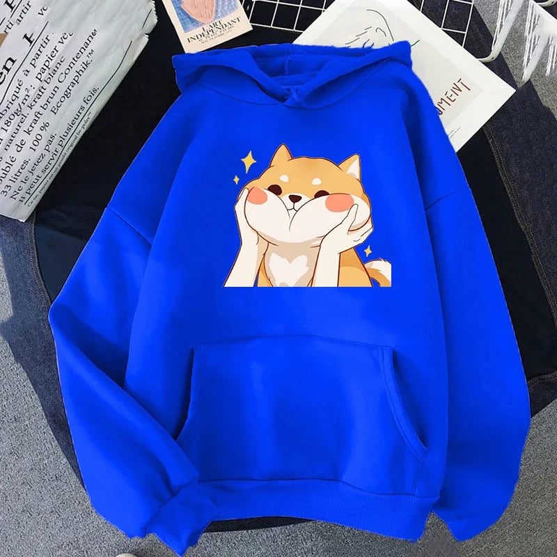 【薄手・裏起毛から選べる】キャラクター アニメ風 トップス 柴犬グラフィック ユニセックス 長袖 パーカー