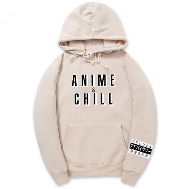 【薄手・裏起毛から選べる】キャラクター アニメ風 トップス ANIME CHILLロゴ ユニセックス 長袖 パーカー