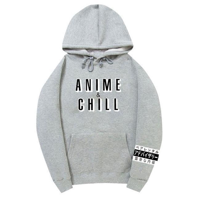 【薄手・裏起毛から選べる】キャラクター アニメ風 トップス ANIME CHILLロゴ ユニセックス 長袖 パーカー