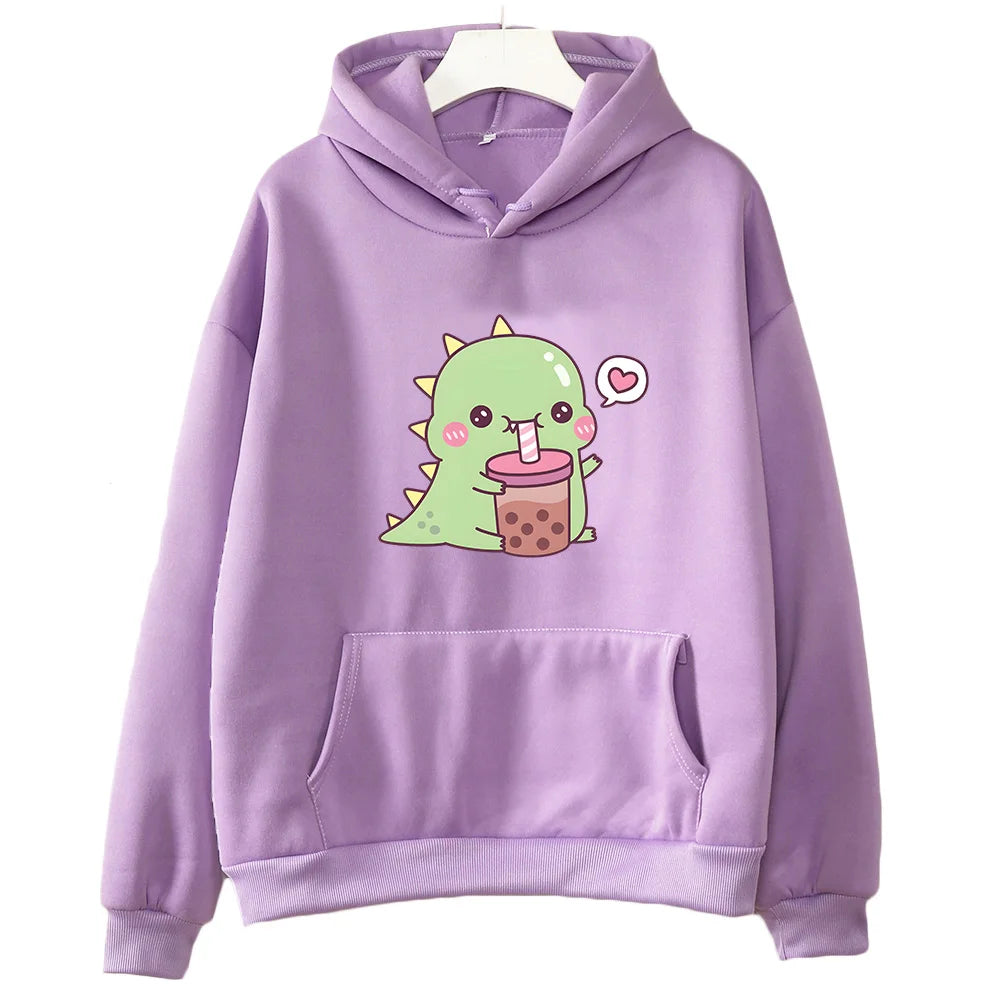 【薄手・裏起毛から選べる】キャラクター アニメ風 トップス 恐竜バブルティー ユニセックス 長袖 パーカー