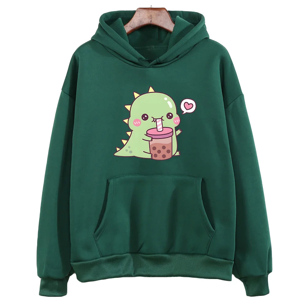 【薄手・裏起毛から選べる】キャラクター アニメ風 トップス 恐竜バブルティー ユニセックス 長袖 パーカー