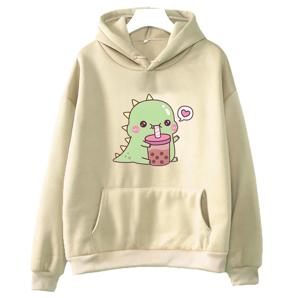 【薄手・裏起毛から選べる】キャラクター アニメ風 トップス 恐竜バブルティー ユニセックス 長袖 パーカー