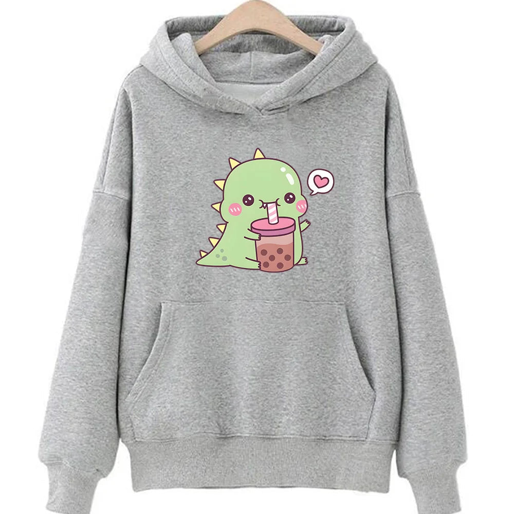 【薄手・裏起毛から選べる】キャラクター アニメ風 トップス 恐竜バブルティー ユニセックス 長袖 パーカー