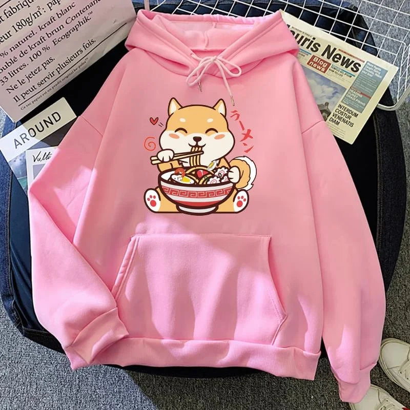 【薄手・裏起毛から選べる】キャラクター アニメ風 トップス ラーメン柴犬 ユニセックス 長袖 パーカー