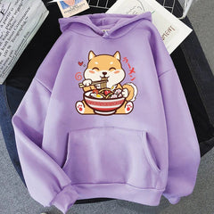 【薄手・裏起毛から選べる】キャラクター アニメ風 トップス ラーメン柴犬 ユニセックス 長袖 パーカー
